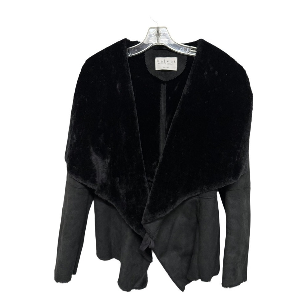 Velvet by Graham & Spencer Black Faux Suede Sherpa Fleece Lined Jacket Medium